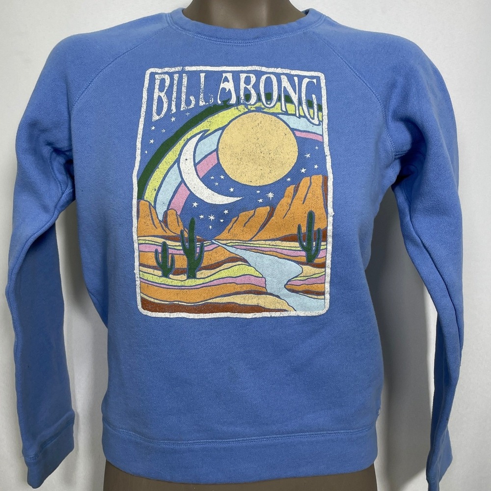 Billabong Desert Blue Long Sleeve Raglan Cotton Blend Sweatshirt Juniors LARGE